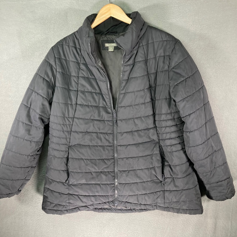 Falls Creek Men's Gray Puffer Size 2X Full Zip Lightweight Warm Winter Coat